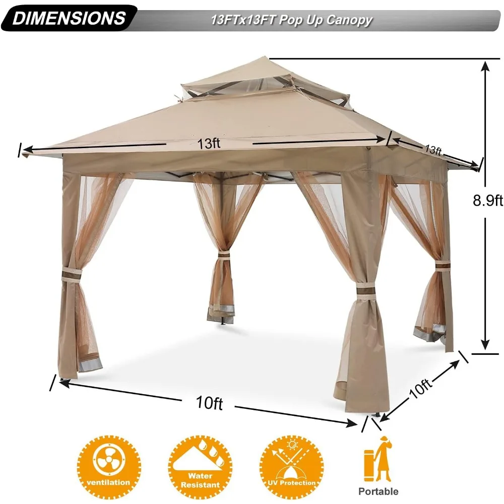 Imagem -06 - Outdoor Canopy Tent com Mosquiteiro Pop up Gazebo Pátio Jardim Quintal Abrigo Toldos 13x13