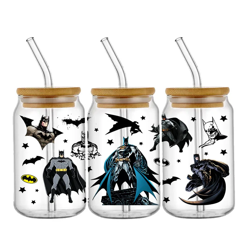 Pegatina de transferencia de dibujos animados de Disney, calcomanías impermeables para envolver tazas de vidrio de 16oz, patrón de héroe de los vengadores, UV, DTF