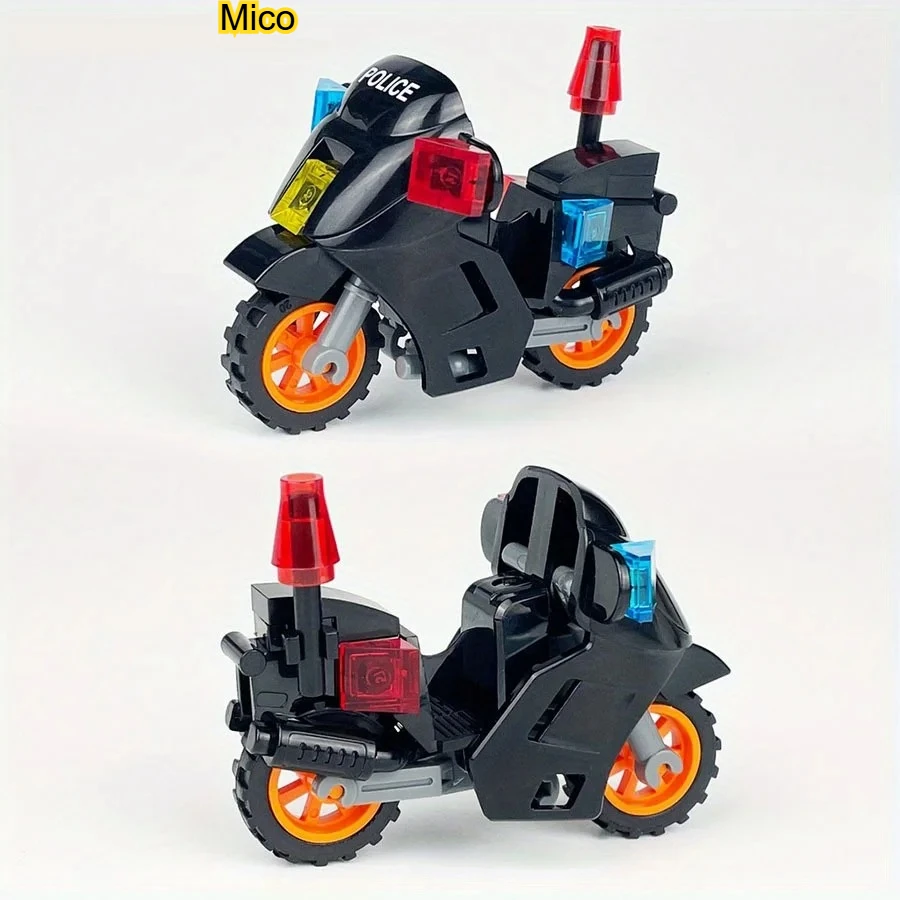 assembly SWAT Police Military Action Figure Model with Patrol Motorcycle, Miniature Desktop Ornament for Collection & Decoration