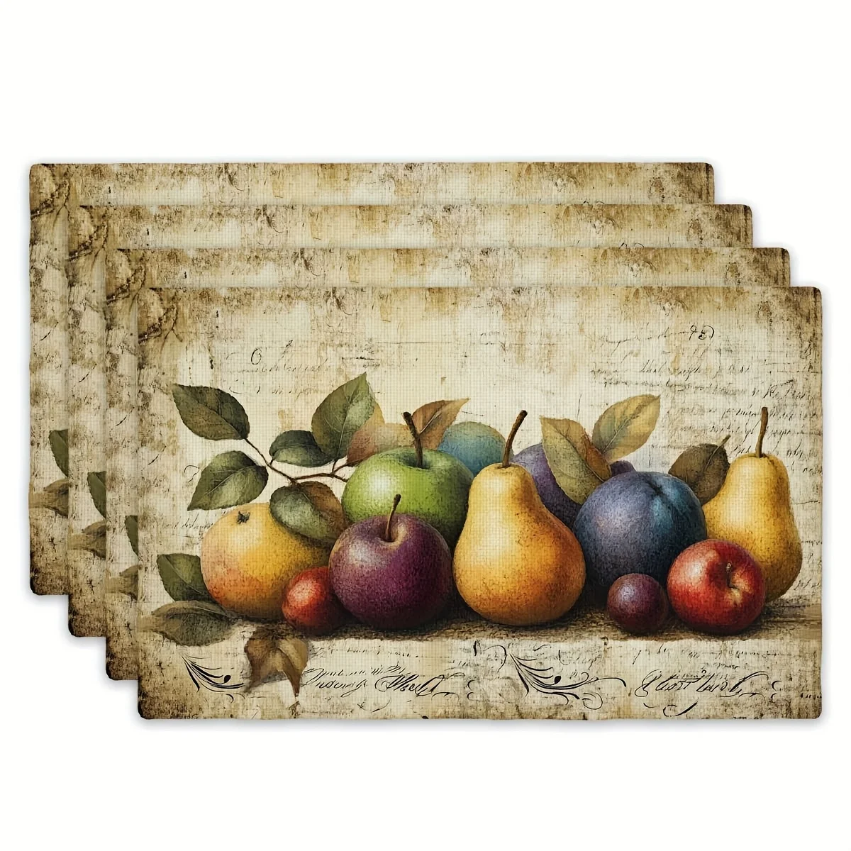 Mediterranean Fruit Lemon Flower Wine Vineyard Print Rectangular Placemats Vintage  Dining Table Decor Table Mats 4/6/8PCS