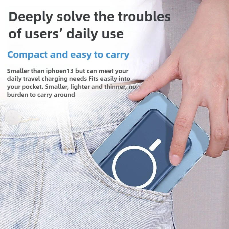 بنك طاقة لاسلكي مغناطيسي 10000 مللي أمبير في الساعة، كابل مدمج، بنك طاقة متنقل رفيع للغاية، بنك طاقة صغير محمول