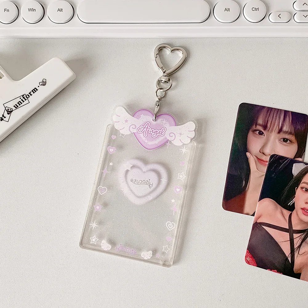 Acrylic Card Cover Photocard Holder Hanging Decoration With Keychain Photo Photocard Frame Love Heart Pendant Korean Style
