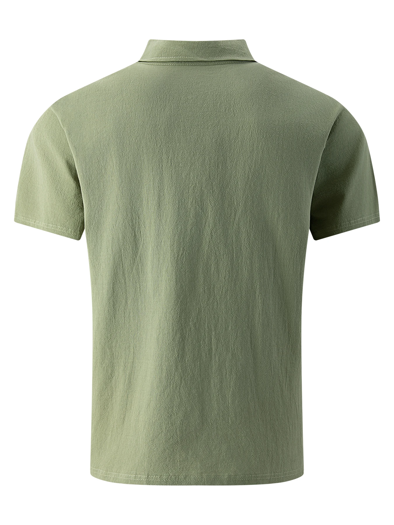 Herren-Poloshirt aus Baumwolle und Leinen, kurzärmelig, Brusttasche mit einem Knopf, Dreiknopfkragen, lässiges Hemd, atmungsaktiv, für den Sommer – Detail 4