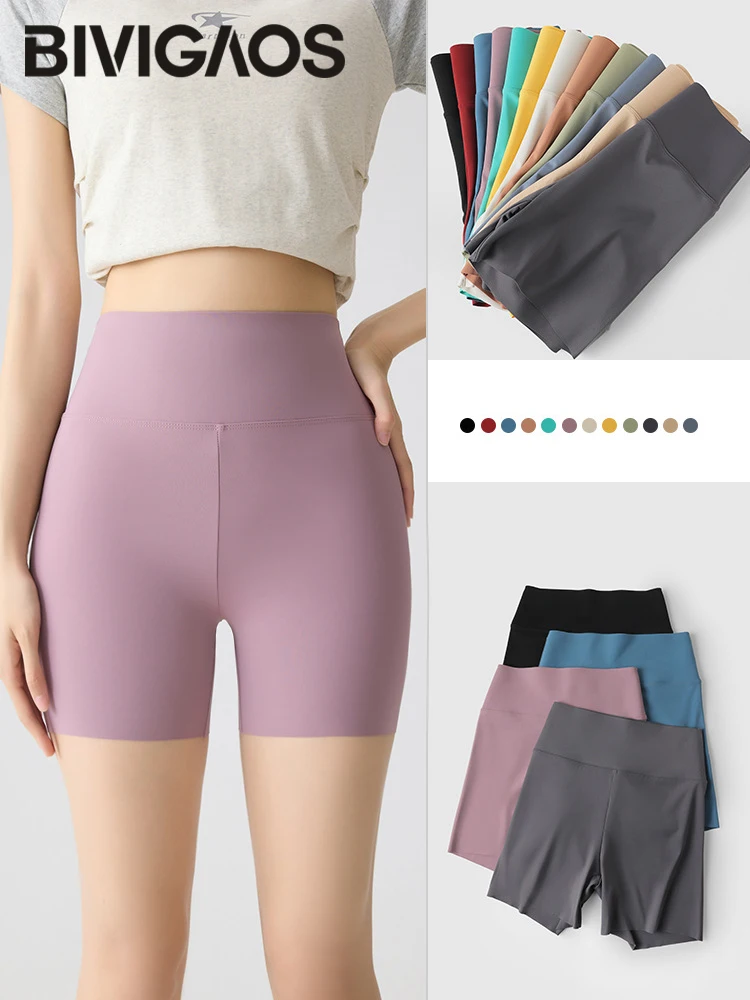 BIVIGAOS ฤดูร้อน Multicolor High เอว Sharkskin MINI กางเกงขาสั้นผู้หญิงเซ็กซี่สบายๆกางเกงขาสั้นบางกีฬาฟิตเนส BIKER กางเกงขาสั้น