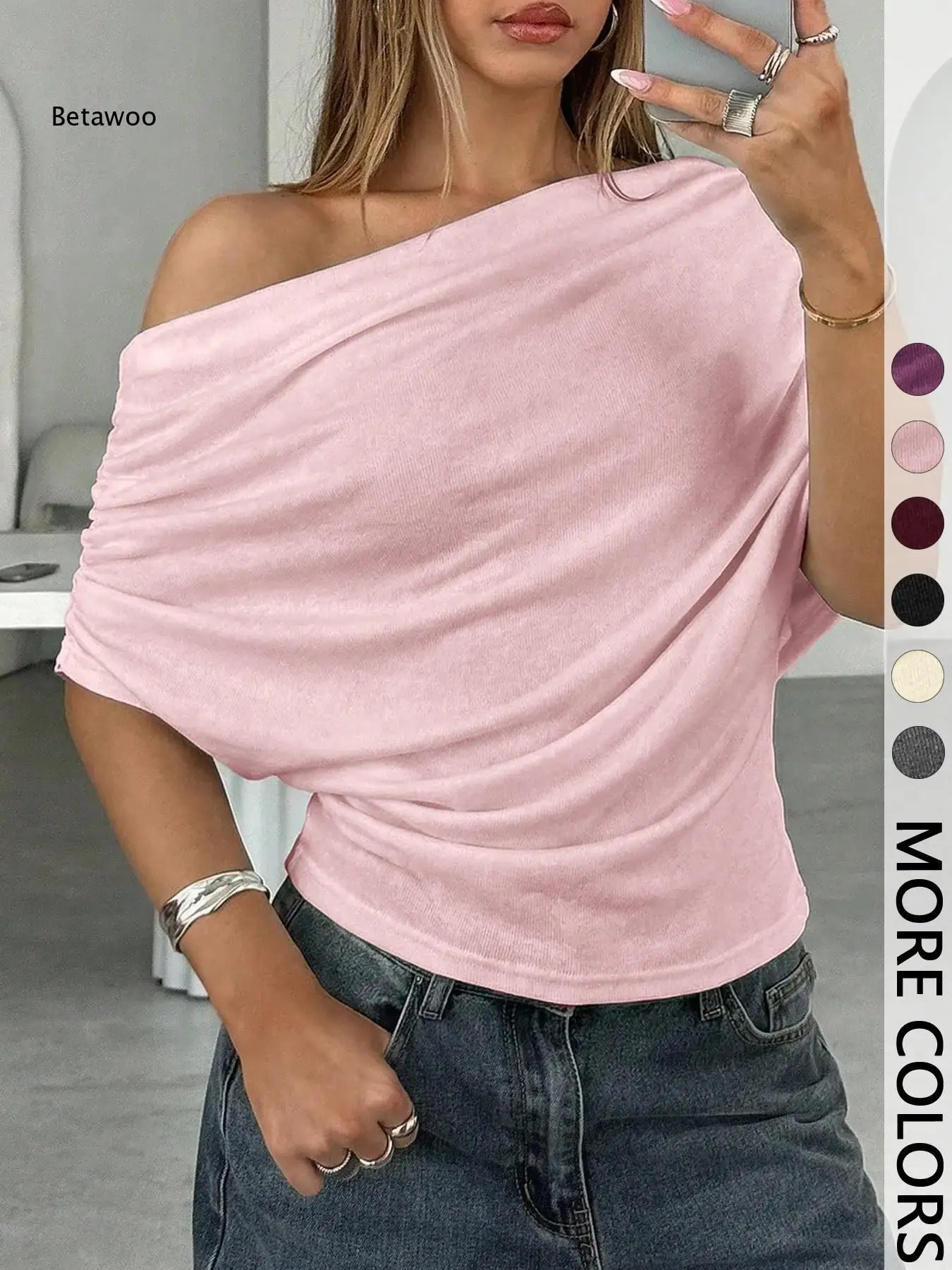 Soft Pink Off Shoulder Top with Ruched Detail