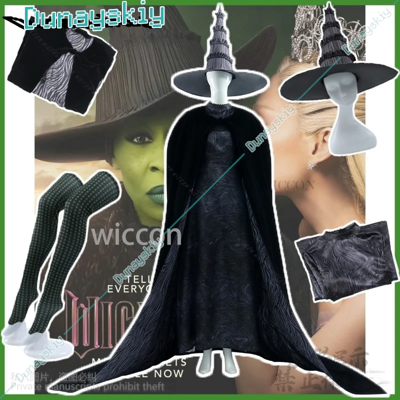 Anime Witch Elphaba Cosplay Wicked Movie Costume Black Magic Uniform Goth Lolita Dress Hat Full Set For Halloween Customized