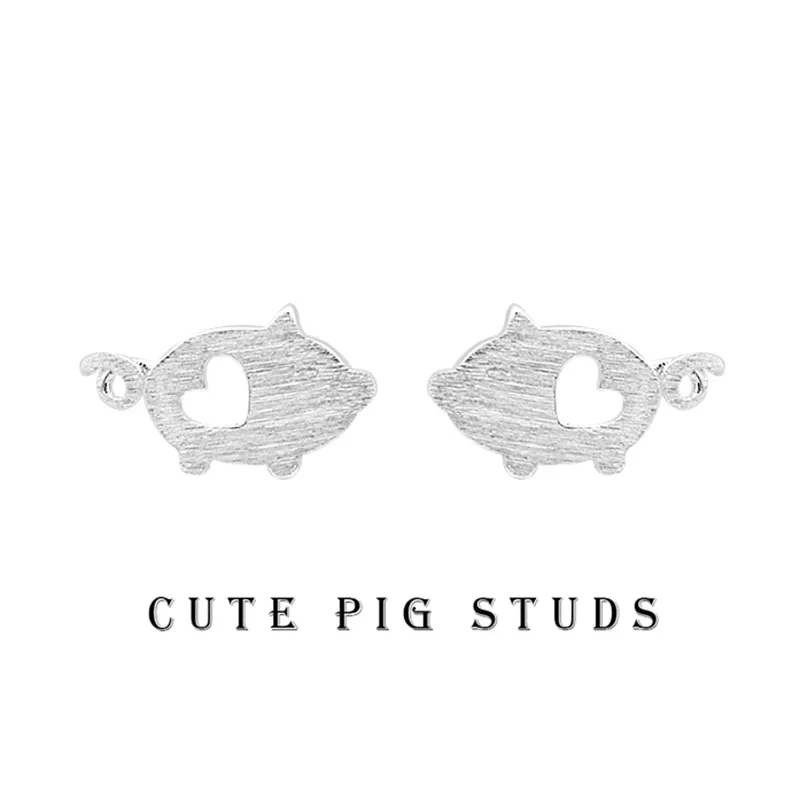 Minimal Design 925 Sterling Silver Pig Stud Earrings with Heart-shaped Motif - Ins Korean High-end Accessories for Classy Women