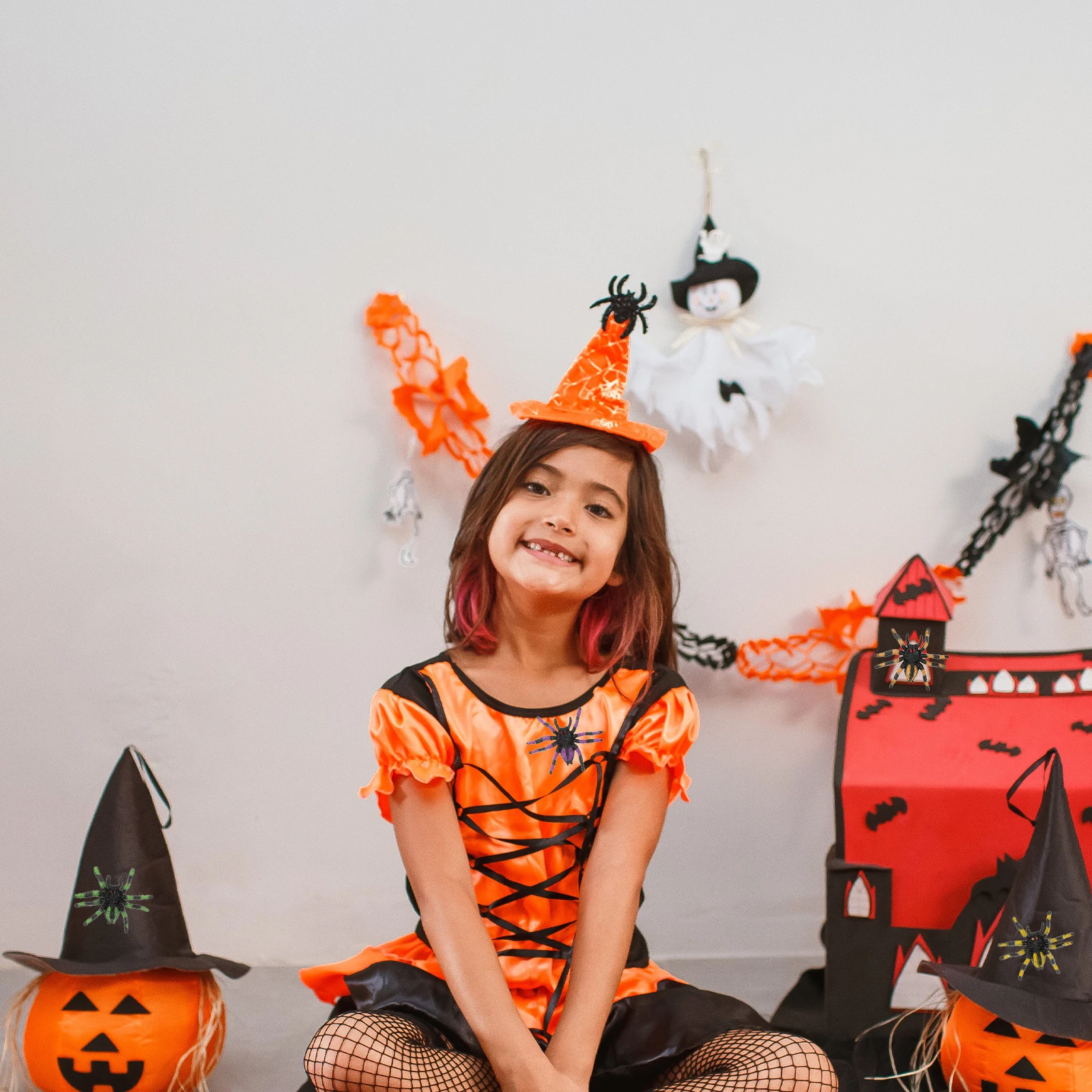 20 pçs decorações de aranha de halloween roxo amarelo verde ange diy artesanato festa assustador aranhas falsas plástico pendurado nament