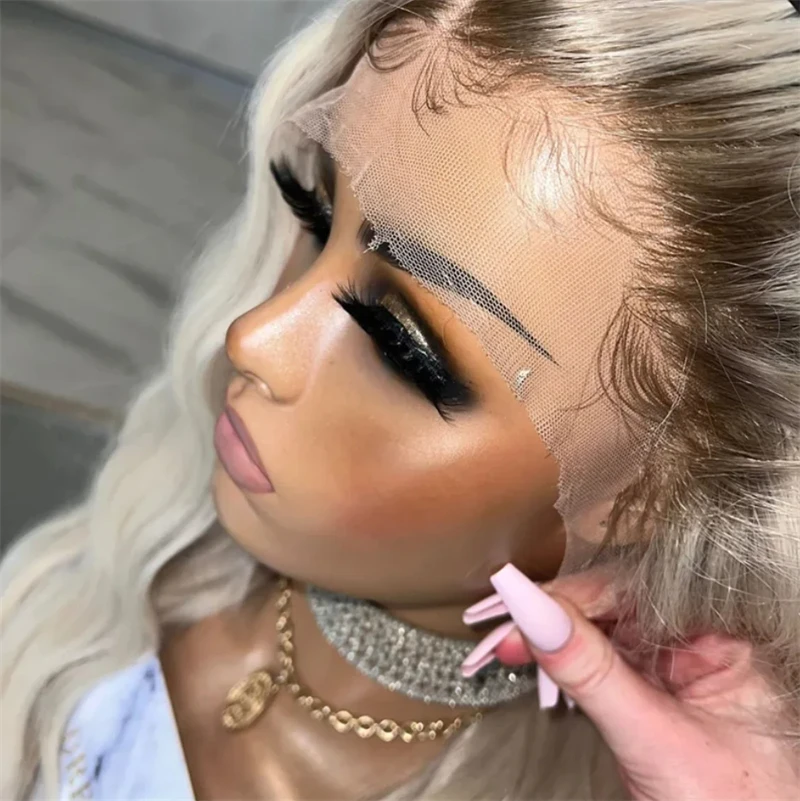 غلويليس أشقر فاتح يسلط الضوء على HD الدانتيل شعر مستعار أمامي مع يسلط الضوء على 32 بوصة سوبر طويل موجة شعر مستعار الحرارة ودية شعر مستعار اصطناعي #4