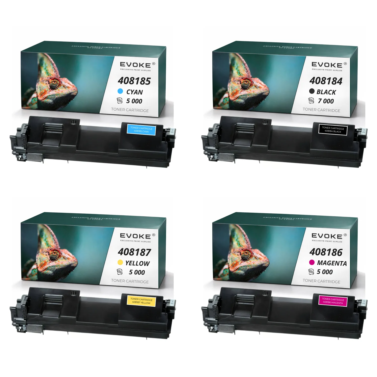 Evoke compatibele toner voor Ricoh Sp C360 Spc360 408184 4X Cmyk: Zwart, Cyaan, Magenta, Geel 22000 pagina's Sp C360 C360Dn C360Dnt C360Dnw C360Sfnw C360Snw; Lanier Sp C360Dnw