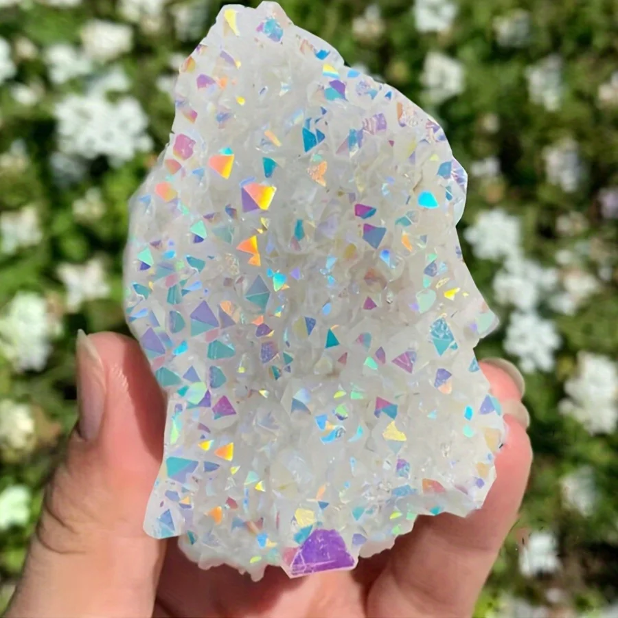 1pc Stunning Angel Aura Quartz Geode, Angel Aura Quartz Cluster, Rainbow Crystal Geode, Home Decor & Housewarming Gift