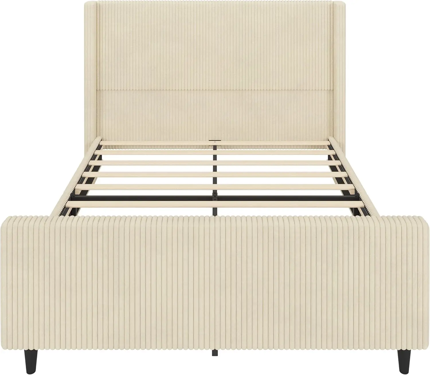 إطار سرير سروال قصير مع لوح رأسي طويل القامة 50.7 بوصة وشريط عمودي مع لوح قدم مرتفع ومنصة منجدة لغرفة النوم N