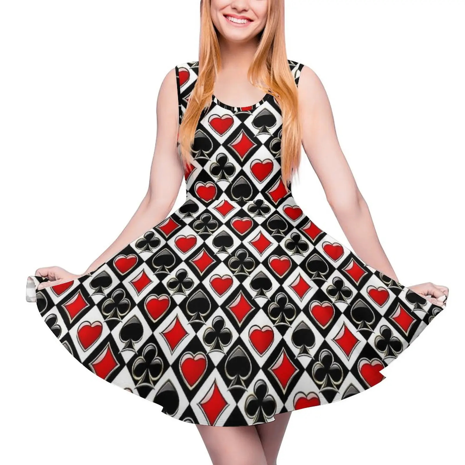 Spielkarten Kleid Karte Anzüge Drucken Boho Kleider Hohe Taille Ästhetische Oversize Skate Kleid Weibliche Custom Vestidos