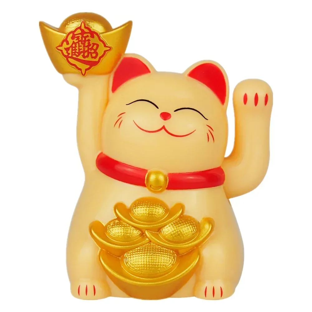 Fortune Figurines Decor Chinese Lucky Maneki Powered Waving Cat For Hand Welcoming Home Neko Solar Beckoning