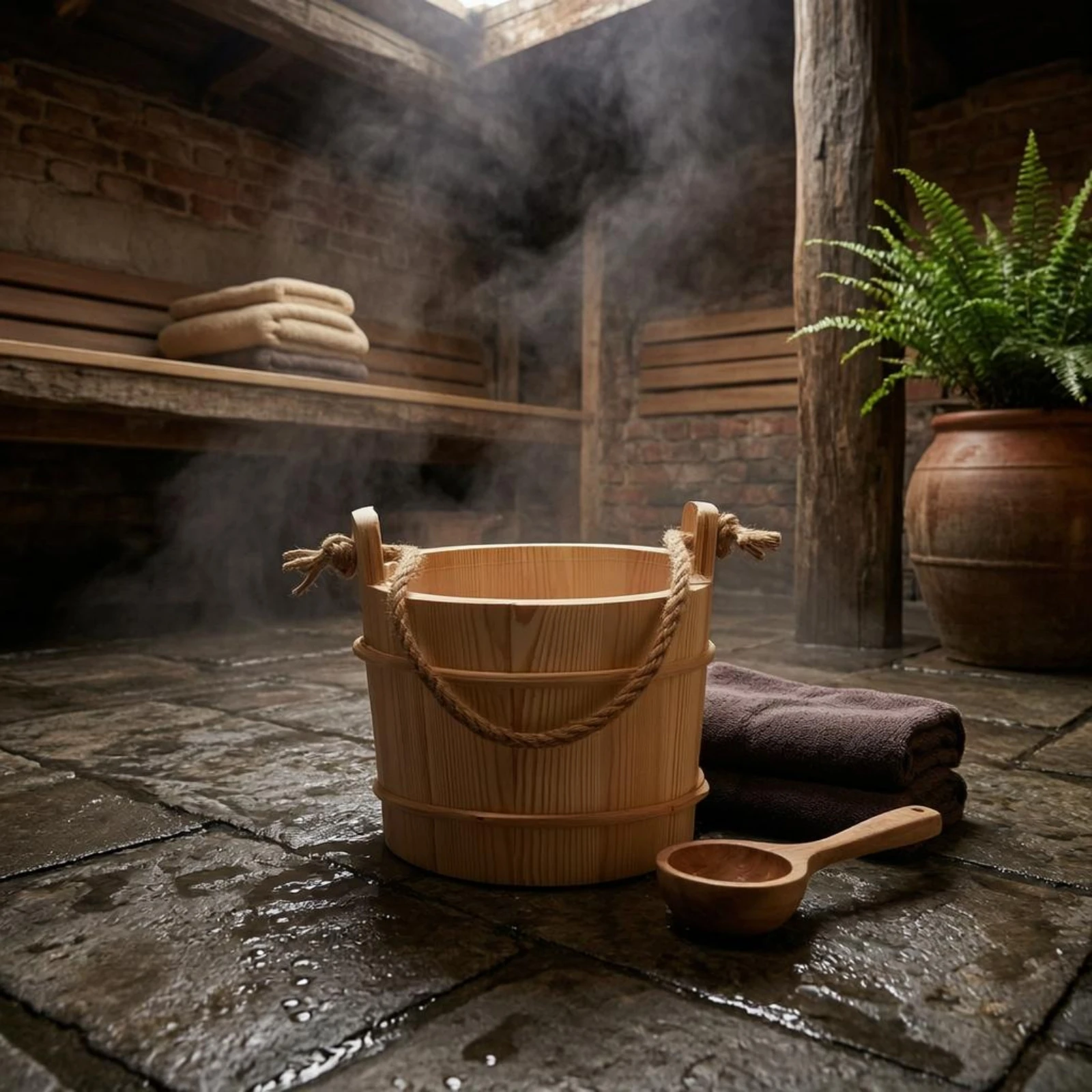 Wooden Sauna Pail with Spoon Wooden Pail and Ladle Set Sauna Pail and Scoop Sturdy Bath Accessory Easy to Clean