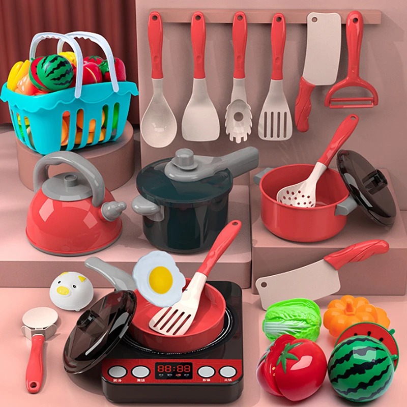 22/28/36PCS Toddler Girls Boy Gift Kids Kitchen Toys Set Play Kitchen Accessories Kit With Play Pots Pretend Food Cooking Toy