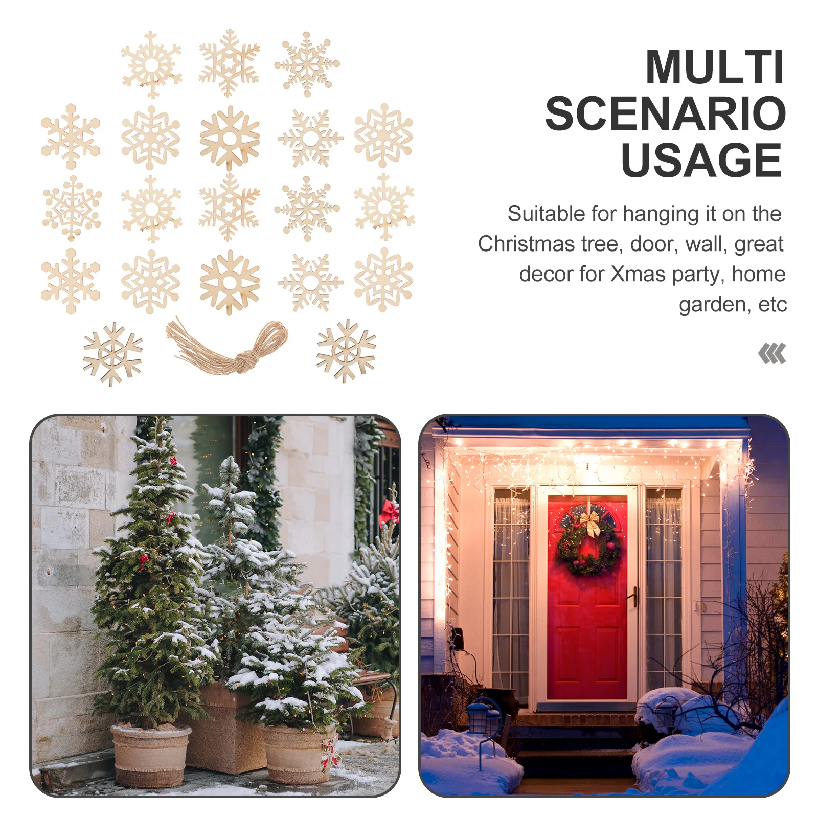 

1Set Wooden Snowflake Cutout Hanging Ornament Christmas Tree Decor Xmas Party Supplies Festive Reusable Decoration