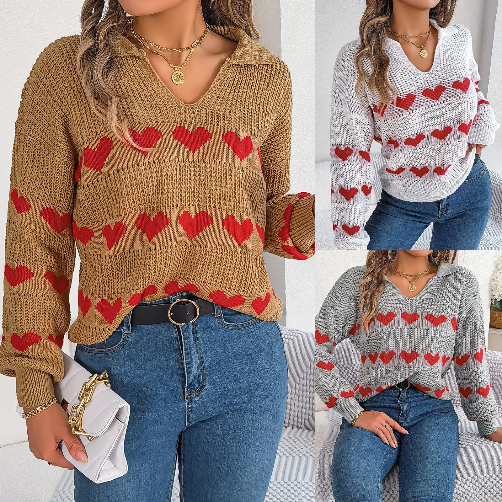 

Women's Knitted Sweaters Top For Autumn Winter 2025 Casual Love Pullover Sweater Elegant Sweater Woman Женский Свитер