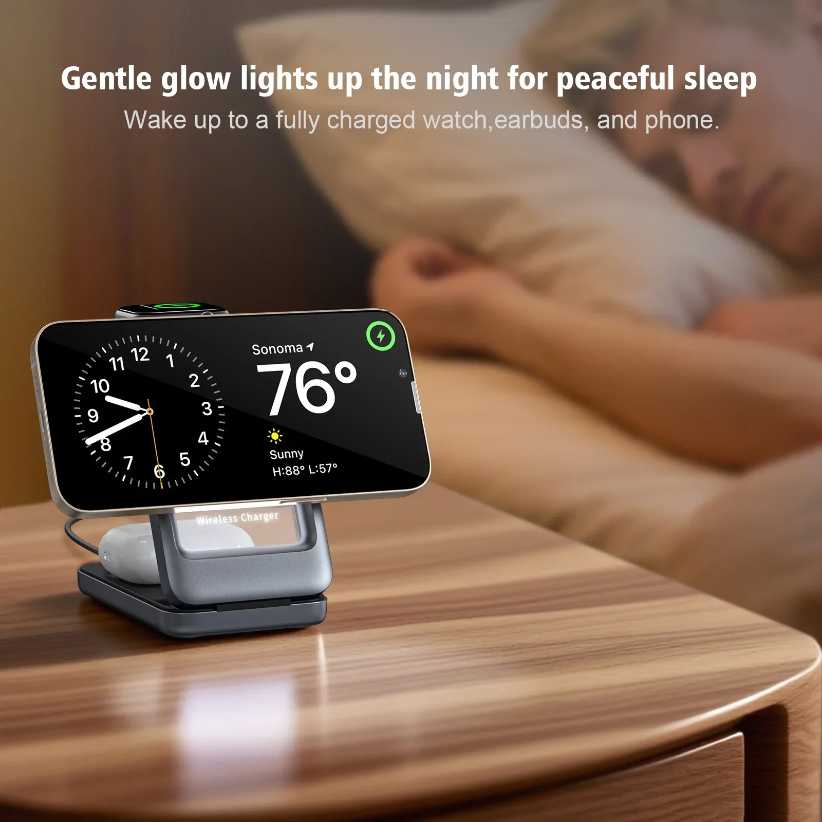 Foldable 3 in 1 Magnetic Wireless Charging Desktop Stand for iPhone 17~12 Apple Watch 11~2 SE AirPods Pro Fast Charging Station