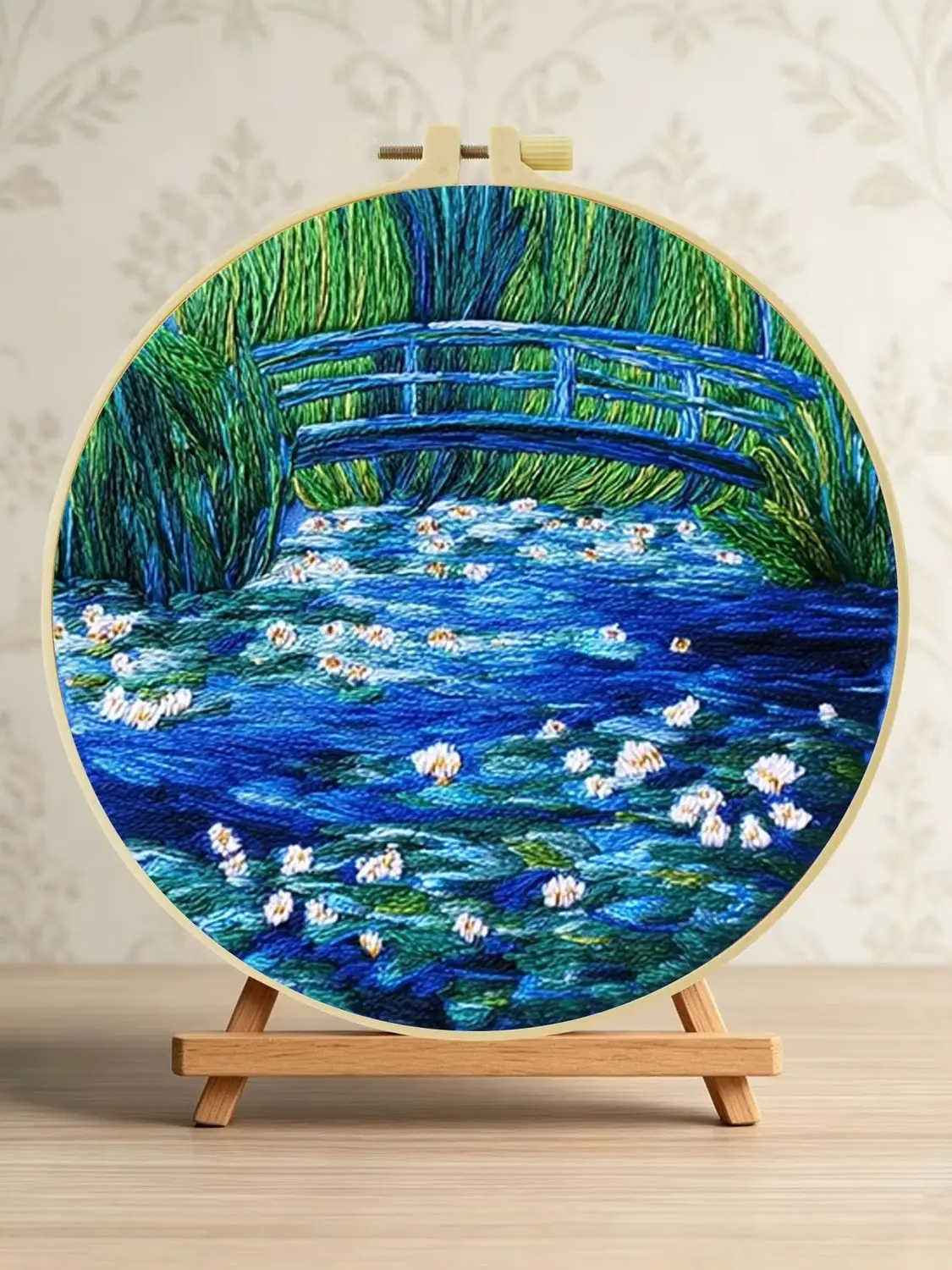 Monet Wasserlilienbrücke 1 Stück DIY Stickerei-Material-Set für Anfänger Stickerei-Starter-Kit Kreuzstich-Kunst als Geschenk Nadelarbeit – Detail 1
