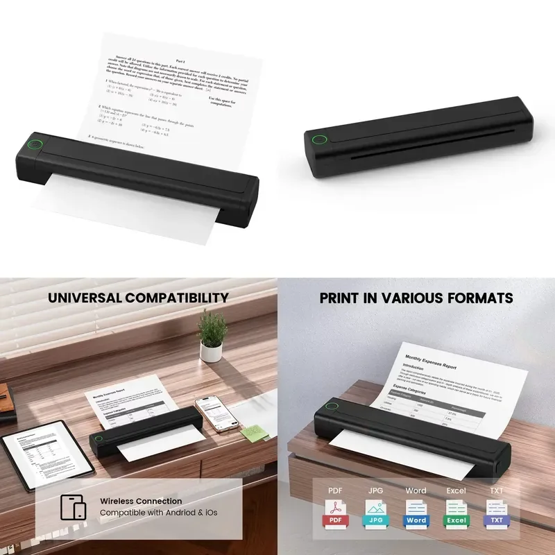 for Mini Portable A4 Thermal Printer Bluetooth Interface Mobile Phone File Printing No Required Compact Design for Office