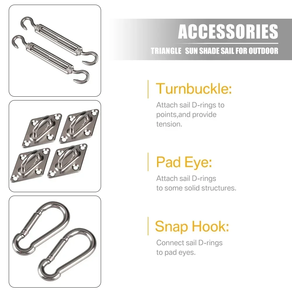 Accesorio para toldo de vela parasol, 24 unids/set, Kit de herrajes de acero inoxidable 304, almohadilla tensora, mosquetón para ojos, Clip, tornillos de gancho plateados