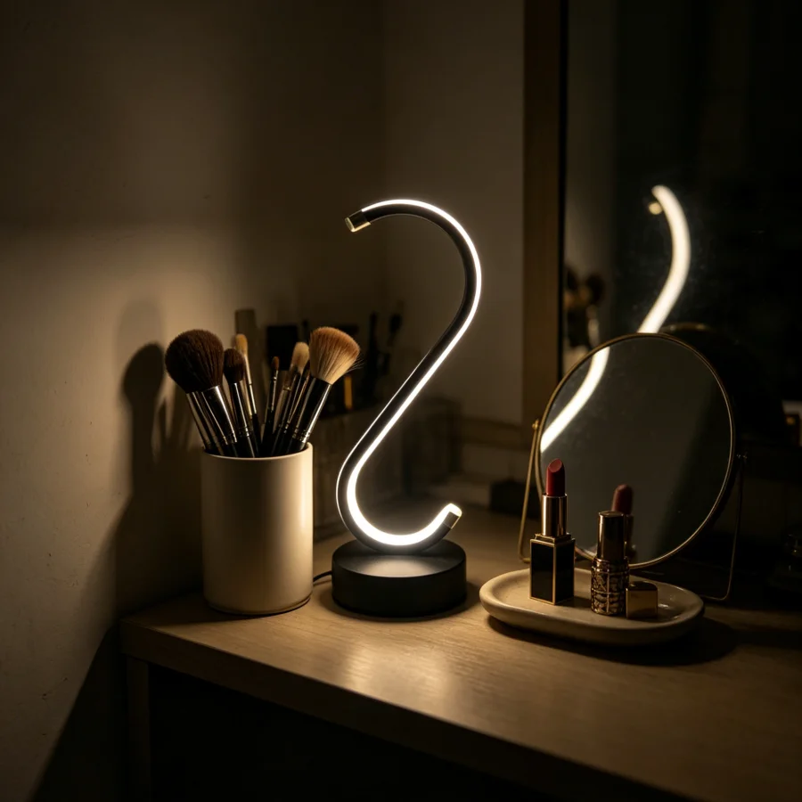 

1pc Modern S-Shaped LED Table Lamp, Dimmable Warm Ambient Light, USB Powered Decor Lamp for Bedroom, Living Room