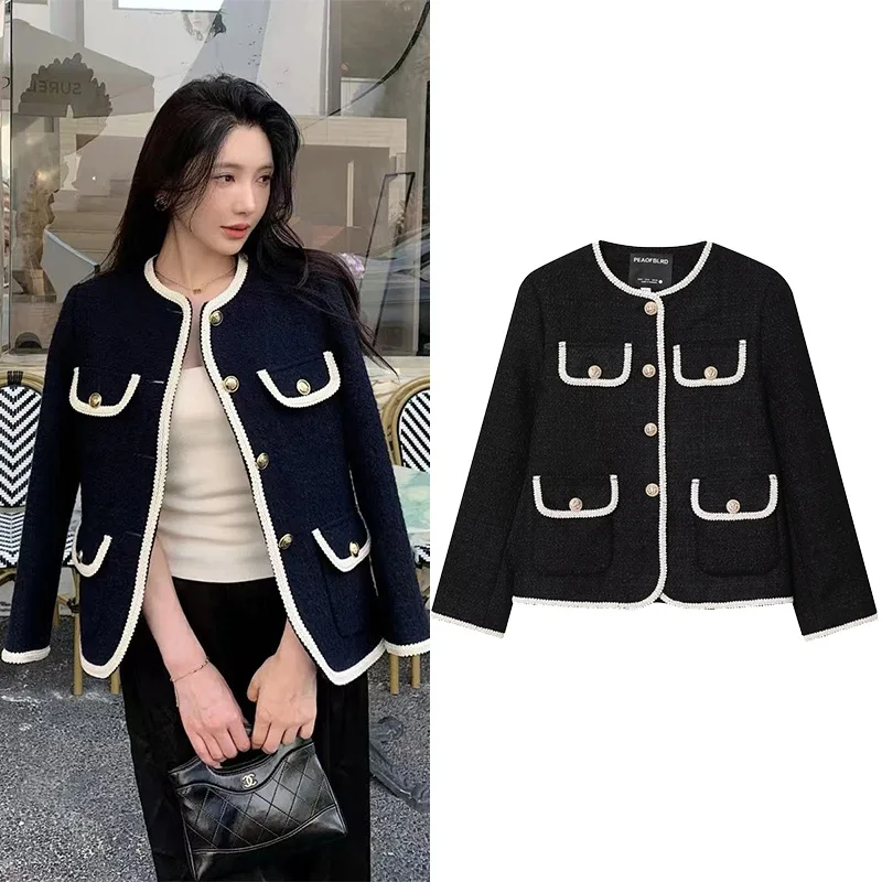 

HipSeam женская лоскутная куртка осень повседневное вязаное женское короткое пальто с пуговицами женские топы женские куртки кардиган с круглым вырезом