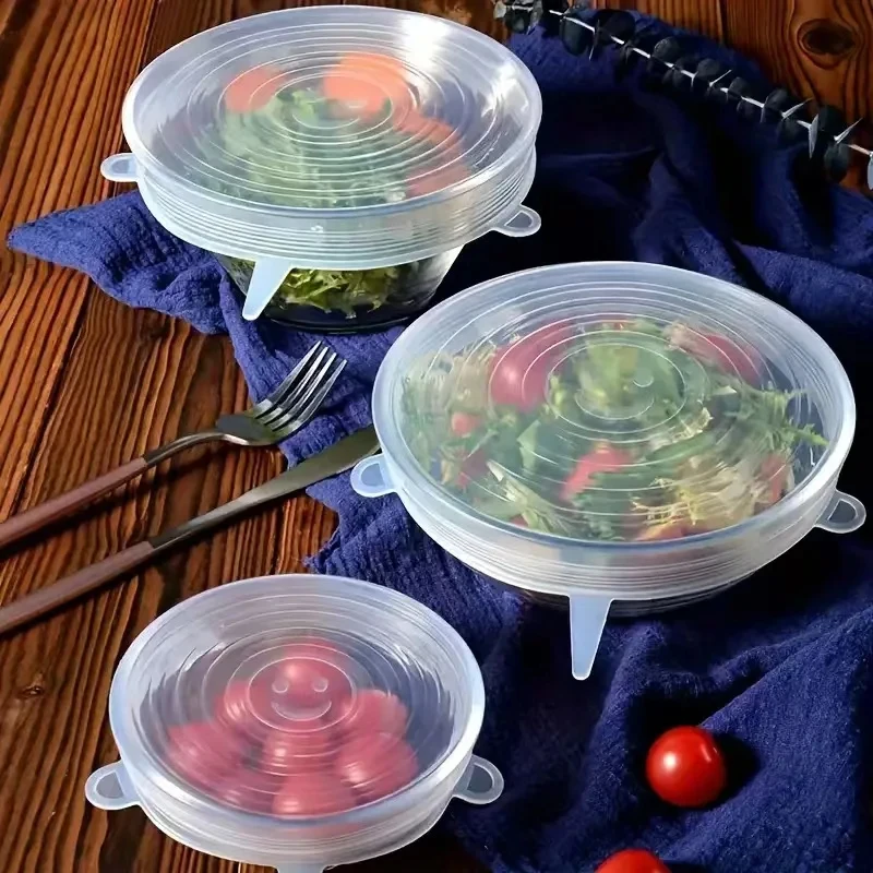 1-4Set Silicone Cover Stretch Lids For Kitchen Microwave Food Covers Bowl Caps Elastic Silicone Lid Cap Universal Adaptable Lids