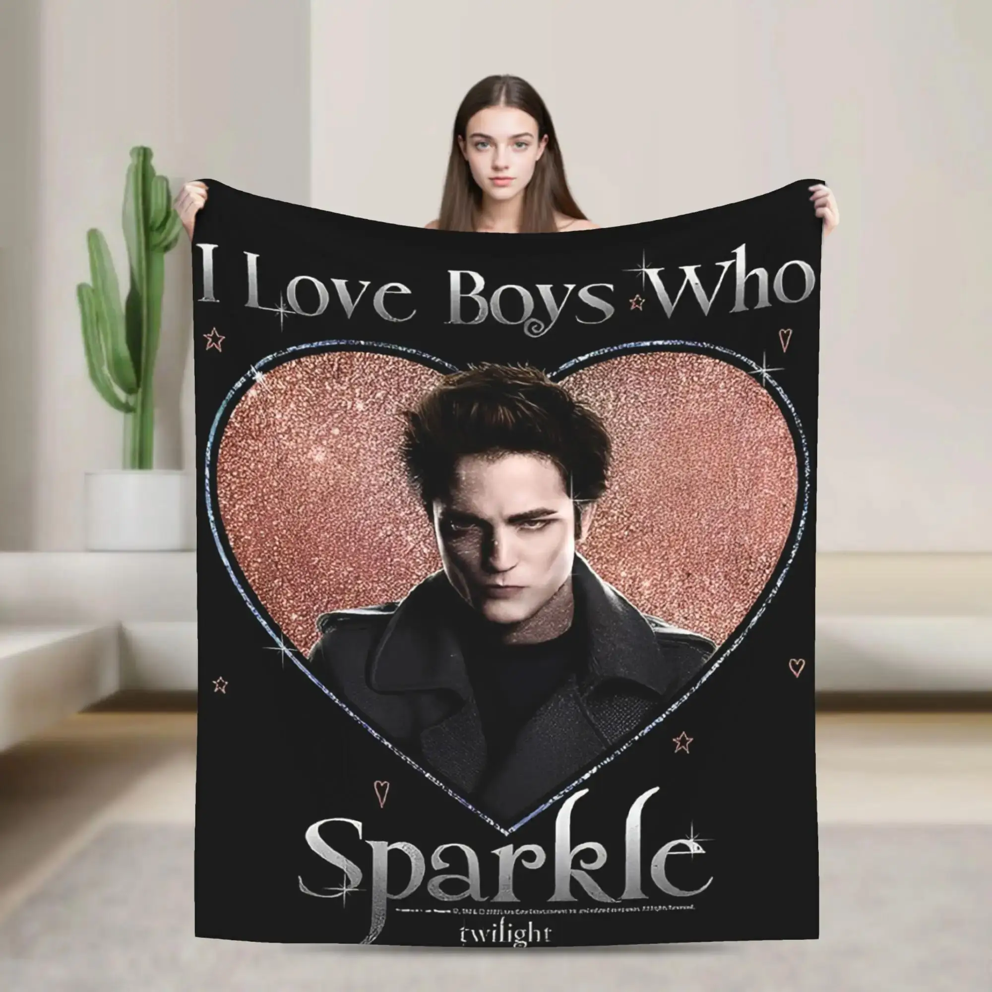 

Twilight I Love Boys Who Sparkle Blanket for Couch Chair Sofa Bed Airplane Travel Soft Flannel Bedspread Cover