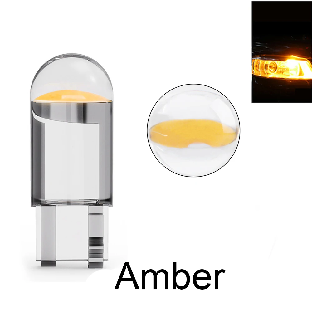 2/10 Stück W5W 194 T10 Glasgehäuse COB LED Autolampe 3000K 6000K Weiß Blau Rot Keilförmige Kennzeichenleuchte Innenraumbeleuchtung