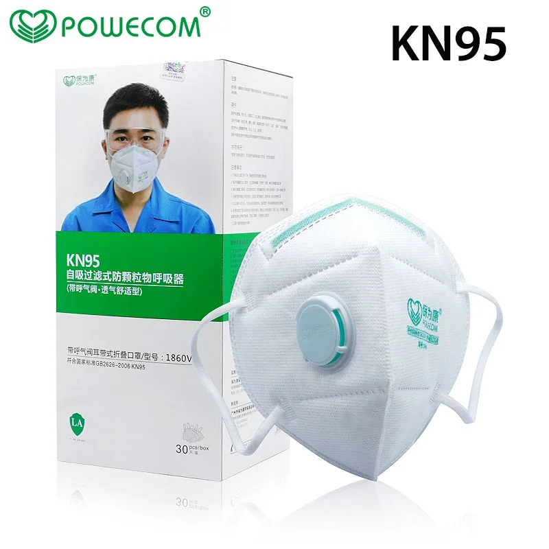 30Pcs/Box Protective KN95 Mouth Face Mask Safety and Breathble Mouth Masks with Valve 95% Filteration Adult Mask 6 Layer