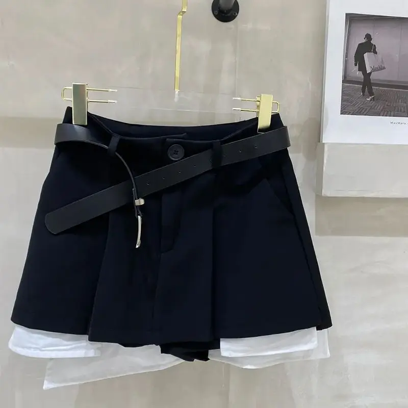 Korean Style Lapel Patchwork Long Sleeved Shirt Blazer Casual Shorts Two-piece Set Fashionable Women\'s Shorts Set