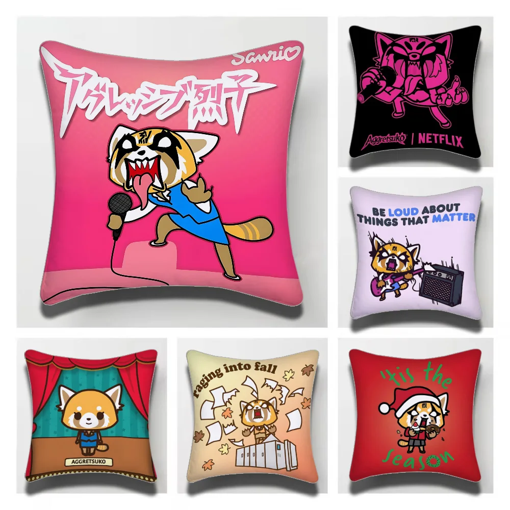Sanrio Aggretsuko Decorative Room Aesthetics Pillow Case Home Decor Bedroom Sofa Bed Pillow Cover 45x45