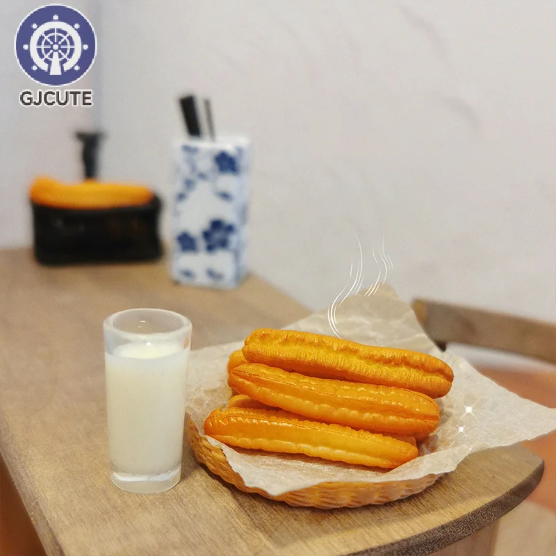 Casa de muñecas en miniatura, Mini leche de soja, palitos de masa frita, modelo de desayuno, comida de imitación, accesorios para casa de muñecas, juguetes para niños