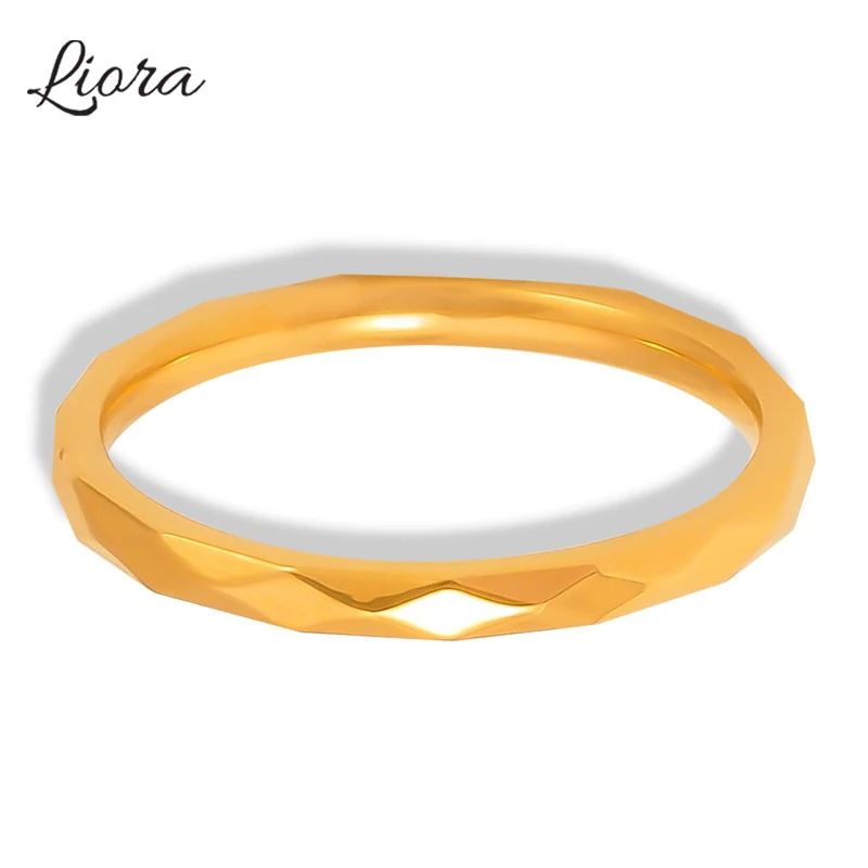 Liora Simple Stainless Steel Charm Rings For Women Men Thin Rhombus Couple Round Gold Color Rings Fashion Waterproof Jewelry