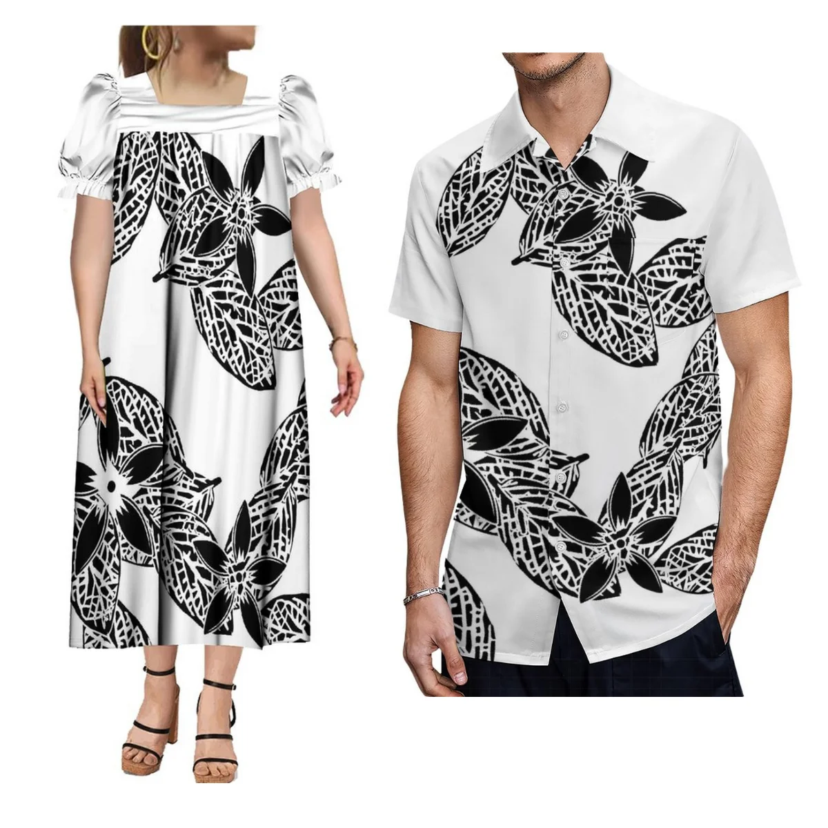 Mumu vestidos de manga abombada personalizados para mujer, vestidos de noche elegantes, camisas Aloha para hombre, trajes de pareja polinesios