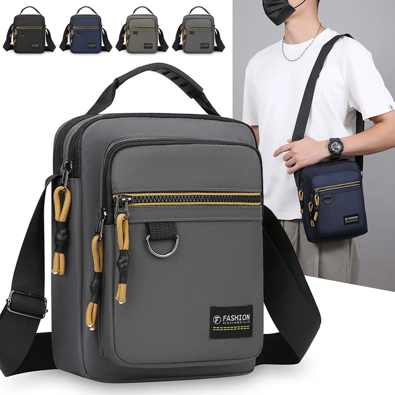 Waterproof Oxford Cloth Men's Shoulder Bag Crossbody Business Money Bag Multi-Pocket Leatherette Handbag for Young Adults