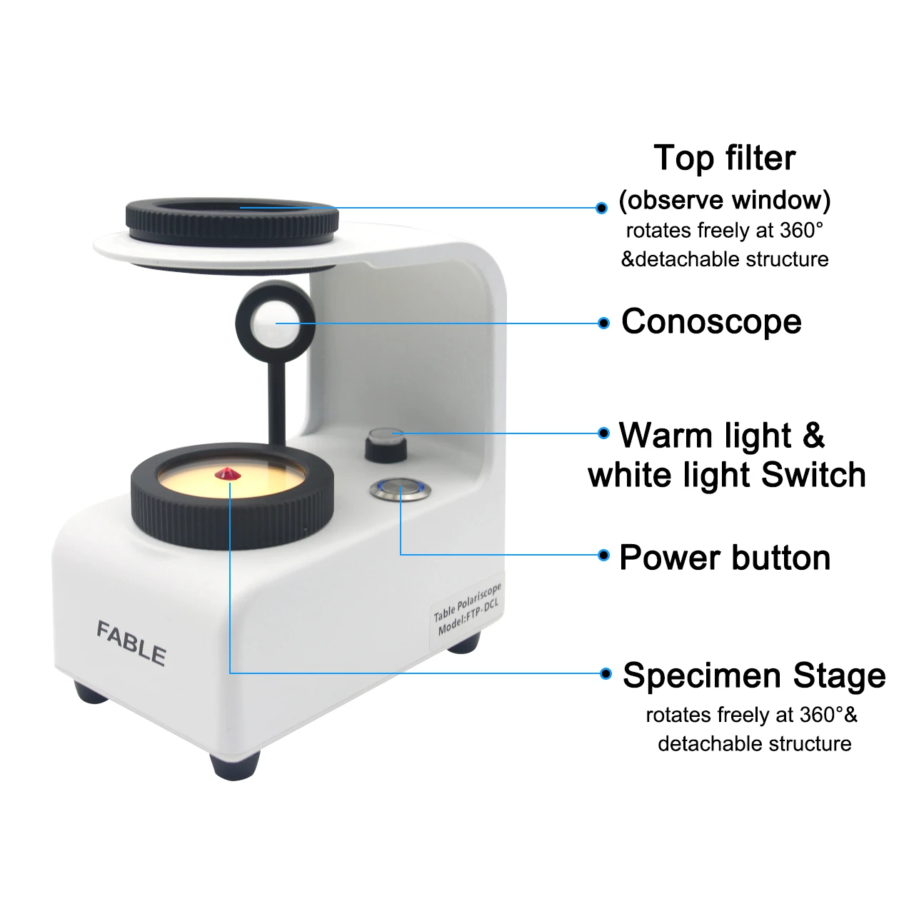 Tester per macchine per valutazione gioielli con lenti ottiche di alta qualità 100-240 V CN; Conoscopio in vetro d'acciaio GSM 18 mm Attrezzature per strumenti di gioielli