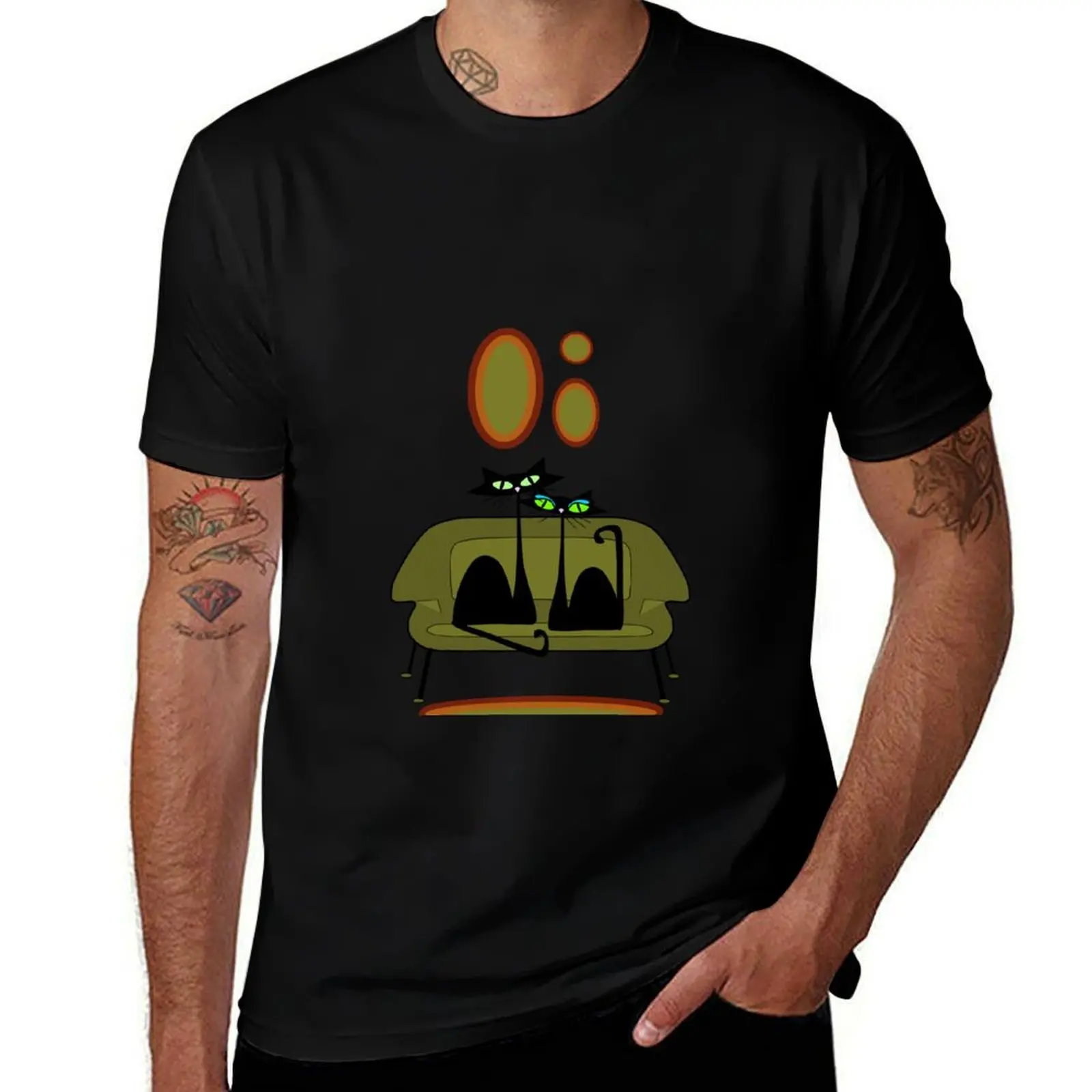 Atomic Cats Couch T-Shirt Graphic Print Short Sleeve T-Shirt