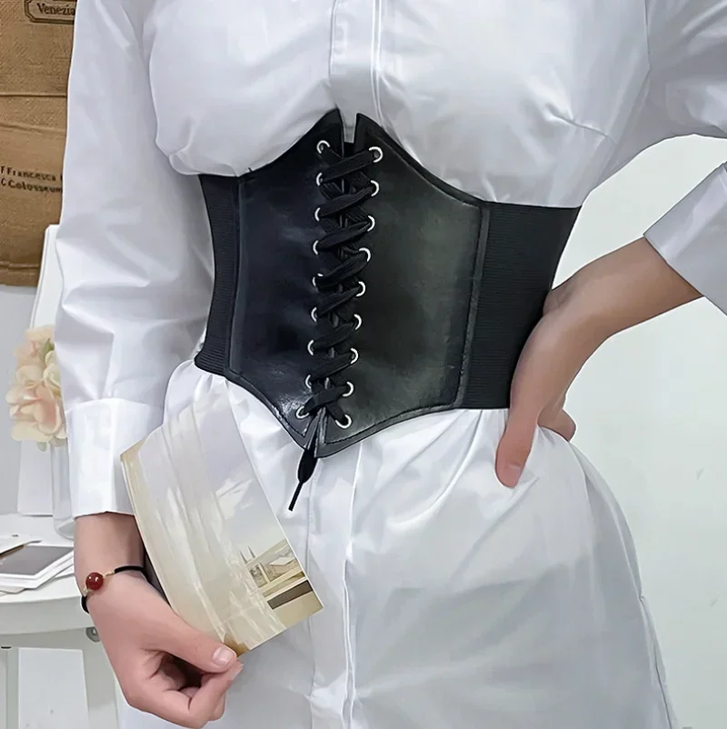 Fashion Wide Corset Belts Faux Leather Slimming Shaping Girdle Belt Women Elastic Tight High Waist Versatile for Daily Bustier