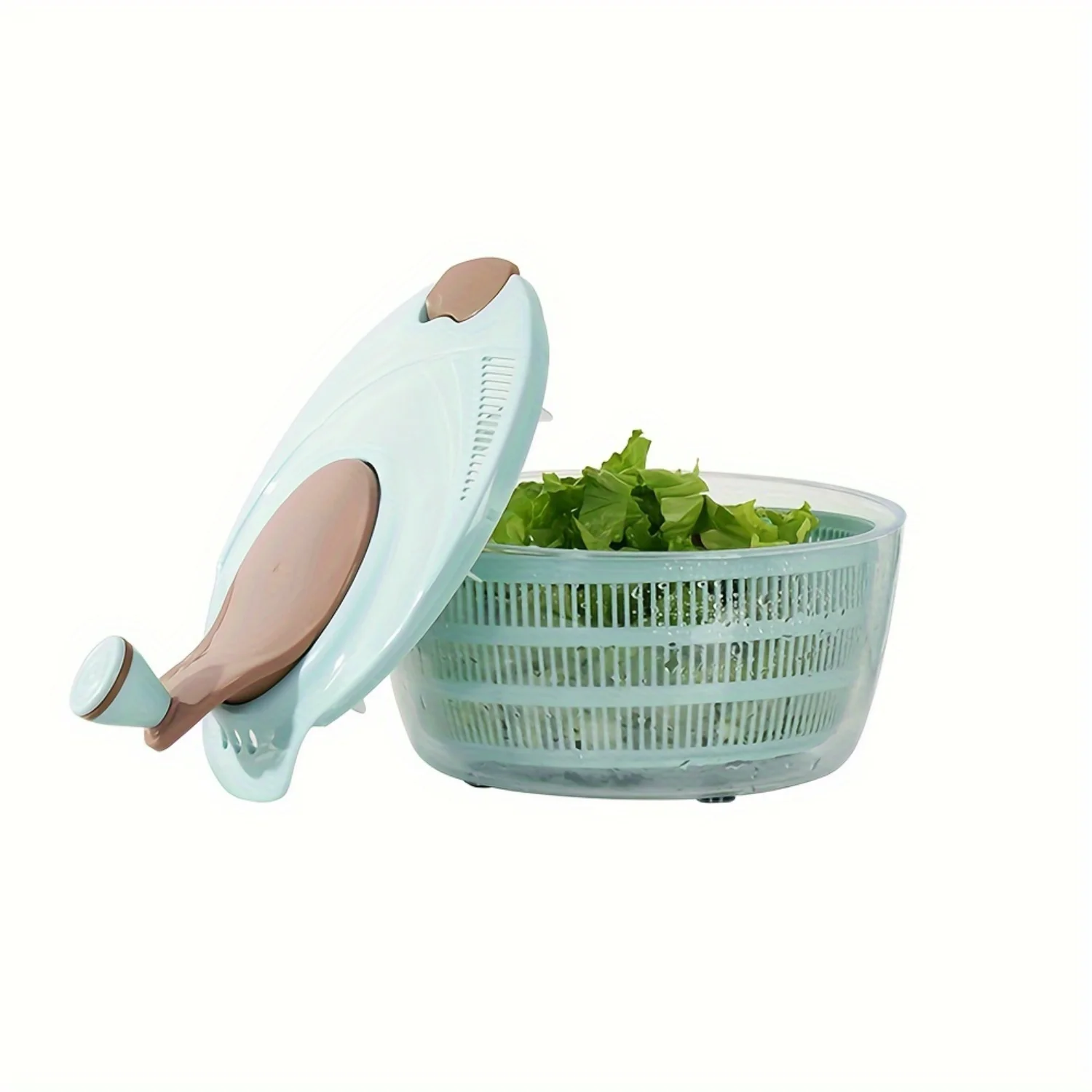 Manual Salad Dryer - Double Layer Lettuce Spinner with Double Outlet Drain Holes