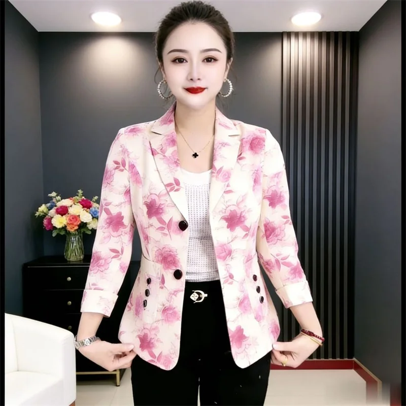 

Women's Suit Blazer Good Looking Thin Sunscreen Suit Jacket 2026 New Nine Quarter Sleeve Printed Fashion Temperament Suit Top
