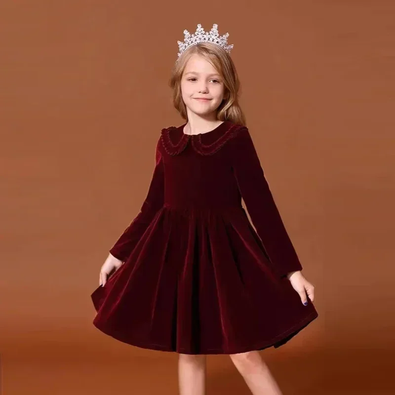 

Vintage Velvet Dress for Girls Clothes Infants Spring Red Dresses Children Outfit New Years Princess Birthday Partywear Festival