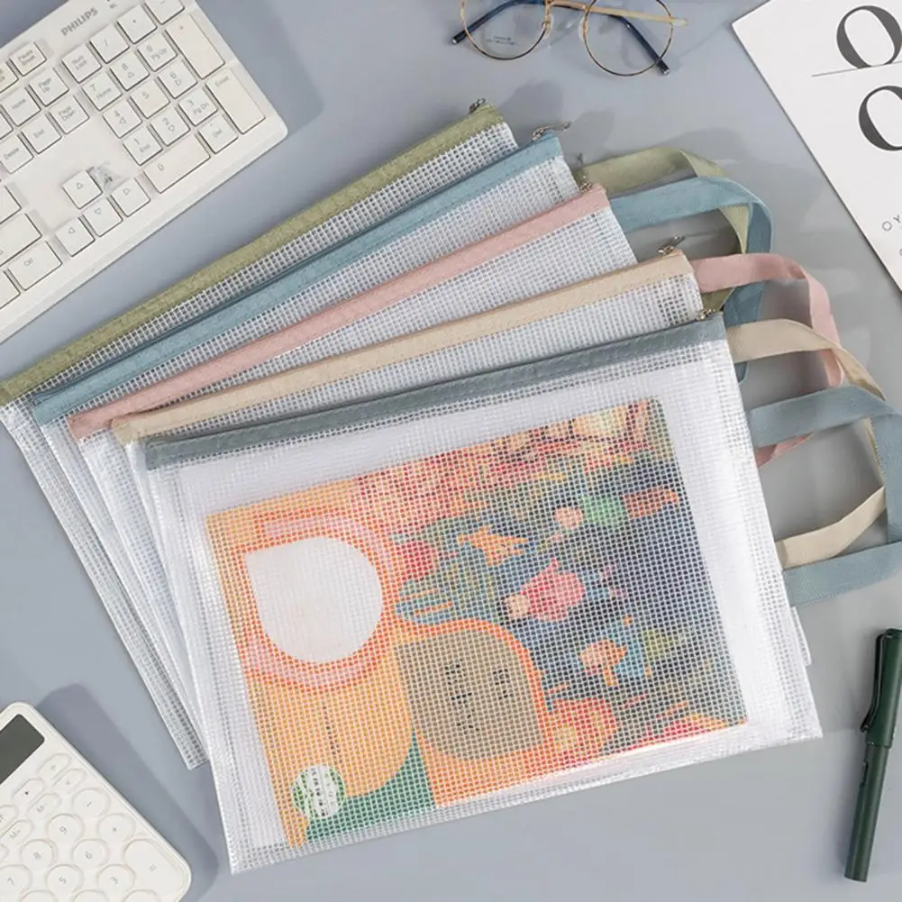 Carpeta de archivos tamaño A4, bolsa de malla con cremallera para documentos A4, bolsa de archivos impermeable para oficina, escuela, organización de viajes, ligera