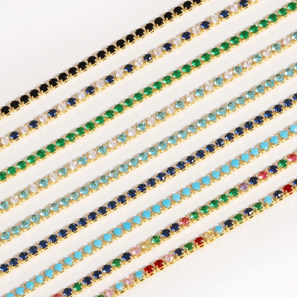Luxury Tennis Necklace 18K Gold Plated Round Cut 2mm Colorful Zircon CZ Hiphop Party Wedding Pendants For Women Bridal Jewelry