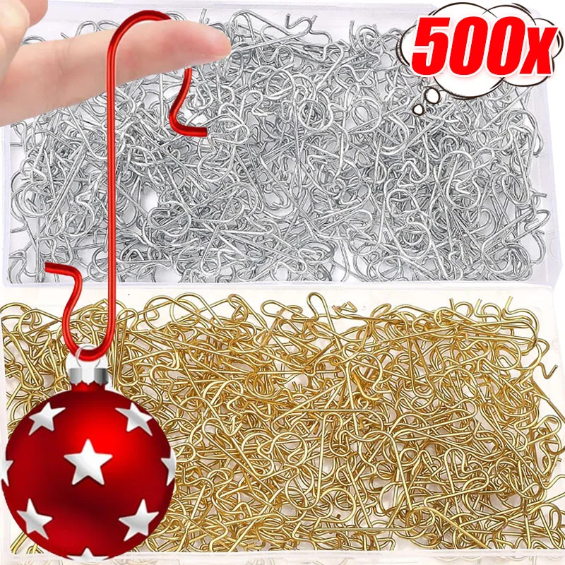 500/50PCS Christmas Ornament Metal Hook Xmas Tree Balls Pendant Hanging S-Shaped Hooks Xmas New Year Party Home Decor Supplies