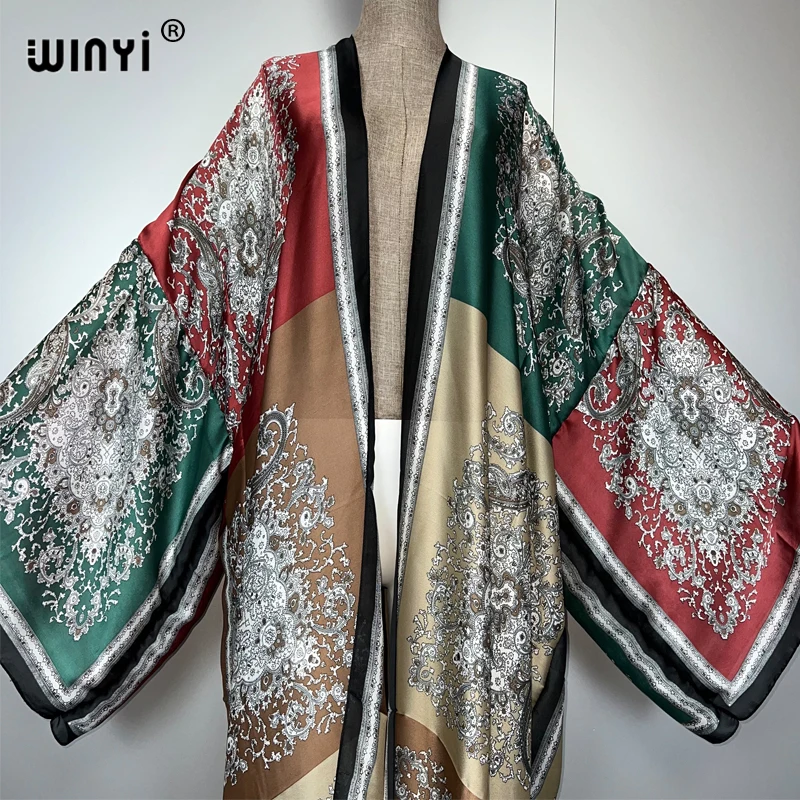 WINYI summer boho kimono  muslim Caftan holida beachwear Cardigan evening dress abaya dubai luxury cover-ups beach outfits women