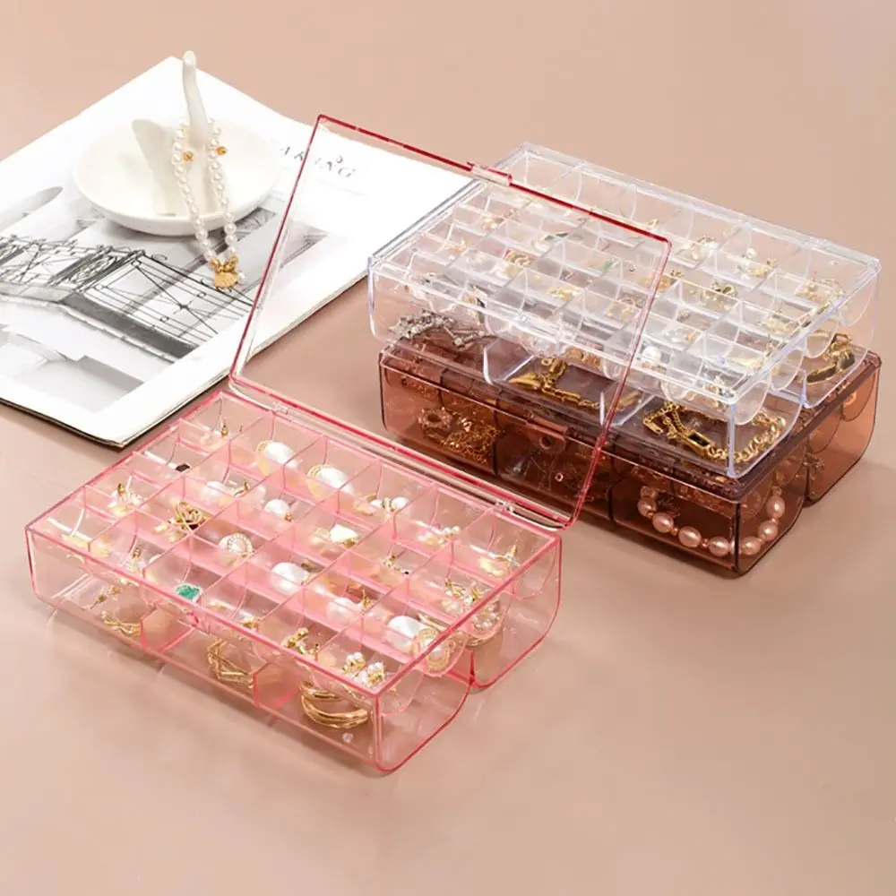 Plastic Jewelry Storage Box Double-Layer Multi-Grids Jewelry Holder Dust-proof Transparent Jewelry Organizer Box Necklace