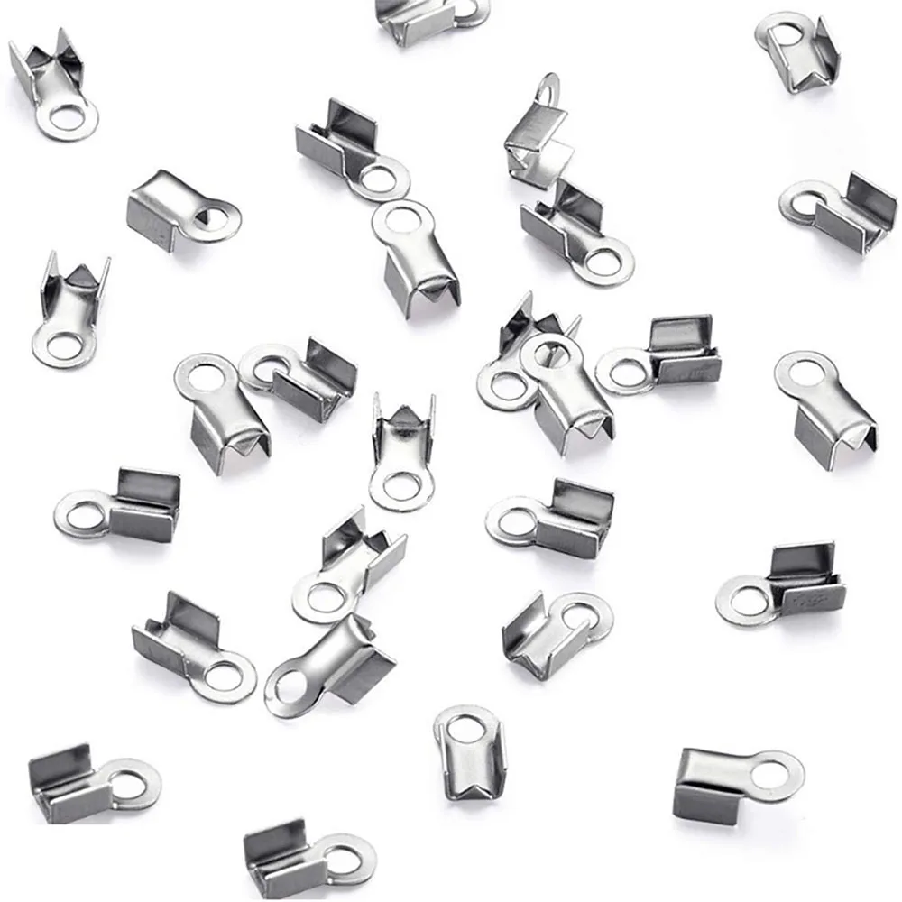 Großhandel Edelstahl-Seilketten-Kordel-Endkappen mit Crimp-Perlen, passend für 1/2/3mm Schmuckherstellung, DIY-Armband- und Halsketten-Verbindungsstücke – Detail 2